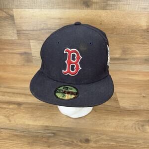 Boston Red Sox Hat Cap Mens Fitted 7 1/2 Blue New Era Side Patch World Series